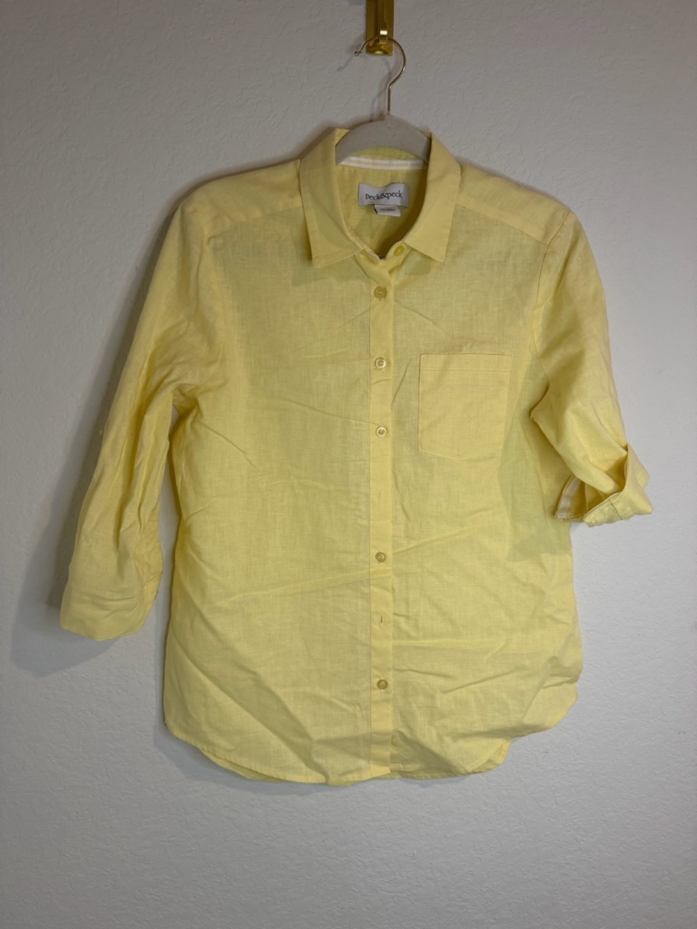 Peck & Peck Pale Yellow Linen-Blend Button Shirt